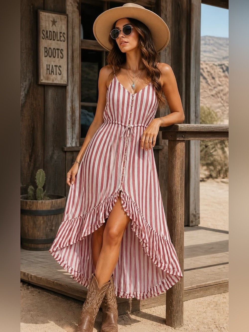 Rails Pink and White Striped High-Low Sundress
